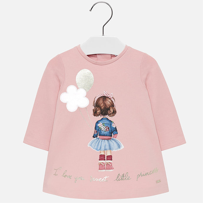 Mayoral Singapore Pink Sweatshirt Dress. This pink sweat dress from Mayoral is perfect for casual days. The loose-fitting cotton design includes a girl print on the front and a zip closure for a snug fit. Team with tights and pumps for a completed look.