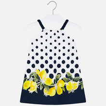 Load image into Gallery viewer, Mayoral Singapore Lemon Dress. This pretty white dress featuring a playful lemon print is perfect for sun-drenched days. The design includes an all-over polka dot and lemon print.
