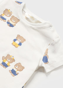 Mayoral Newborn Boy Denim Shortalls with Tshirt Set