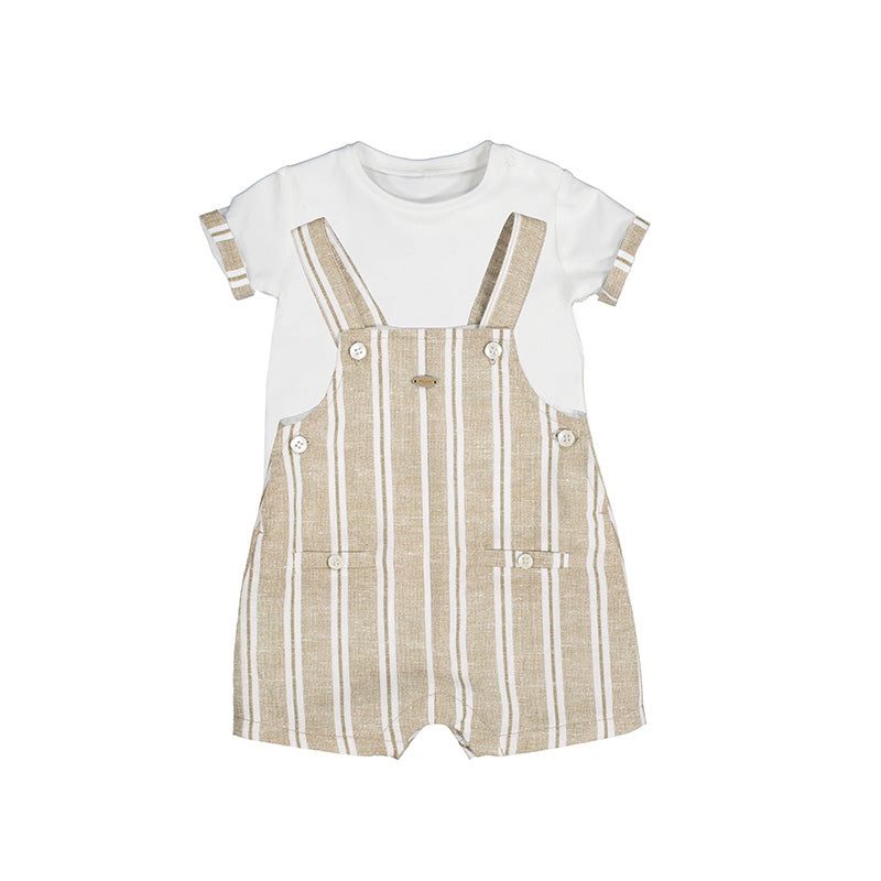 Mayoral Newborn Boy Shortalls & Tshirt Linen Set